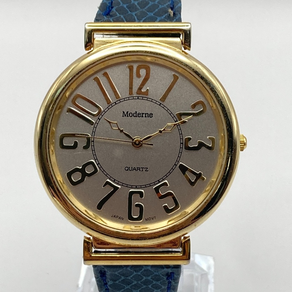 Vintage Moderne Women's Watch 42mm Gold Tone Large Numerals New Battery 8.5"